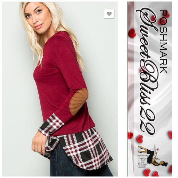 💄Wine Top with Faux Suede Sleeve Patch💄 - Picture 3 of 5